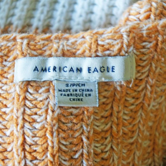 American Eagle Boxy Super Soft Cropped Henley Sweater Yellow White Stripes S - Picture 4 of 6